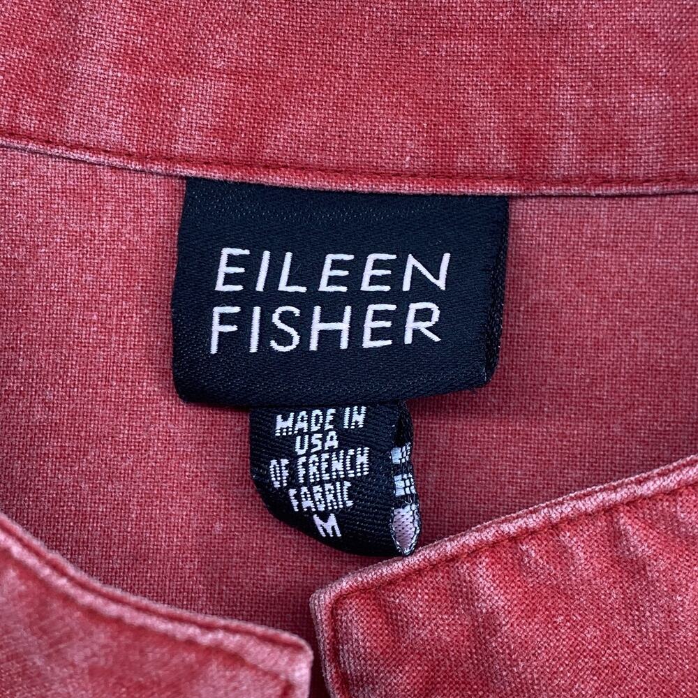 EILEEN FISHER Jacket M Cotton Canvas Mandarin Button Up Boxy Washed Red USA VTG - Picture 5 of 13
